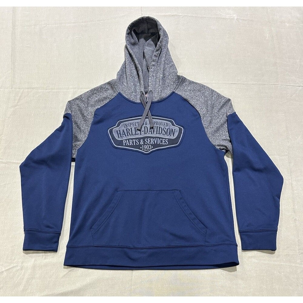 Harley Davidson Mens Hooded Pullover Sweatshirt Size Large Blue/Gray H-3